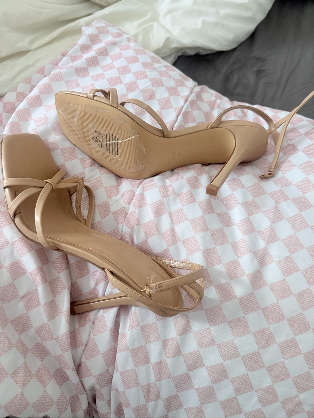 Mango Beige Strappy Stiletto Heels